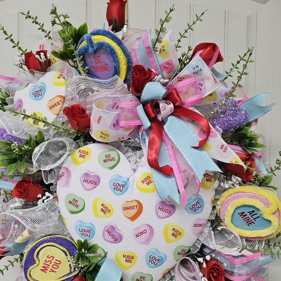 Colorful Heart Wreath with Roses and Ribbons - Picture 2 of 5